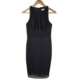 Aidan Mattox Black Stripe Overlay Sheath Dress